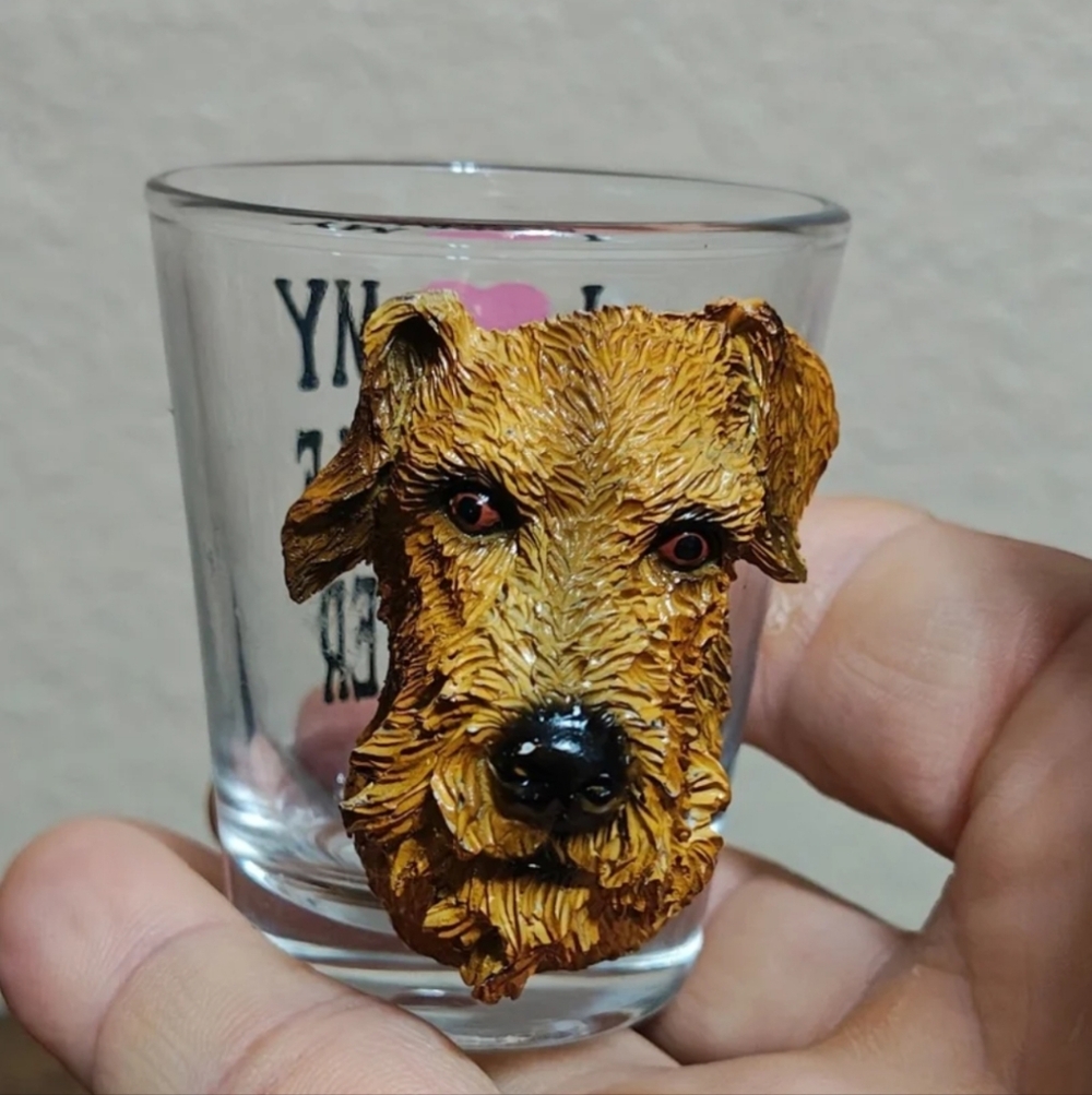 Vintage 1990s 3D Embossed Airedale Terrier Shot Glass.